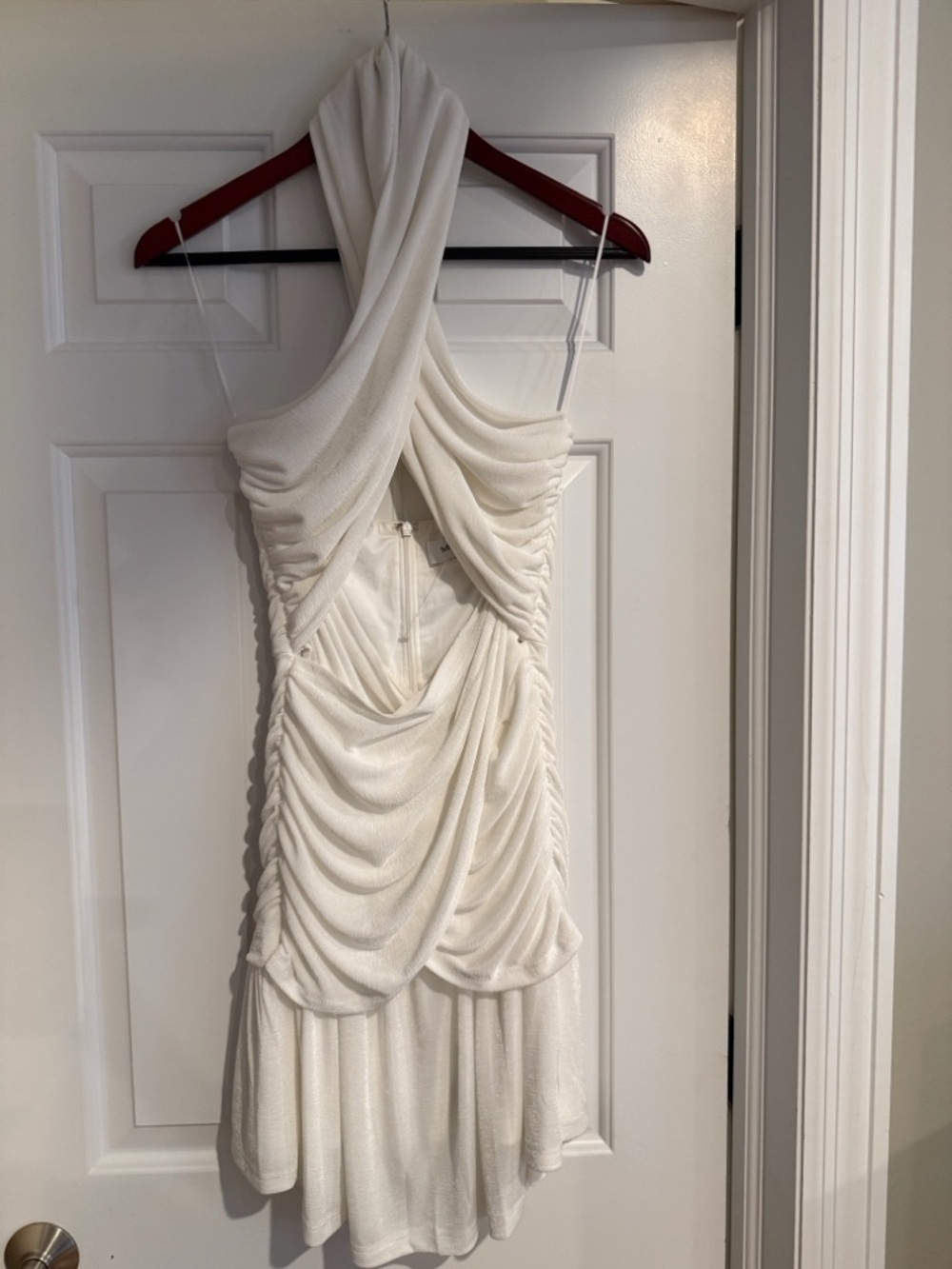 Misha Callie Ivory Draped Halter Ruched Mini Dress